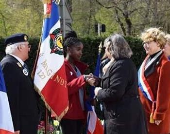 Nadia SOLLOGOUB, présente le lundi 8 avril 2019 à Nevers lors de la cérémonie commémorative et pédagogique lors du Rallye Mémoire